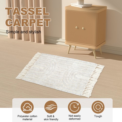 Bathroom Rugs Beige Bathroom Mat with Tassels Washable Multipurpose
