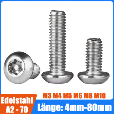 M3 - M10 Sicherheitsschrauben Linsenkopf ISO 7380 mit Torx+PIN Edelstahl A2 V2A