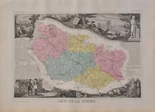 Victor LEVASSEUR: old map of the Somme, original ENGRAVING, 1869