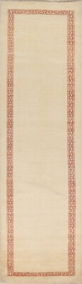 Bordered Gabbeh Kashkoli Oriental Runner Rug IVORY Hand-knotted 2' 8'' x 10' 8''