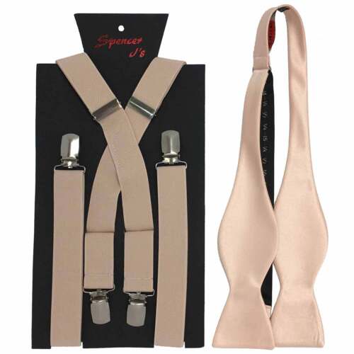 Men's clip-on suspenders x back and Self Tie Bow Tie Steampunk Costume Tux Prom - Picture 46 of 61