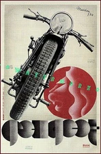 Motorcycle Peugeot 1930 French Vintage Poster Print Lion Brand Sports Cycles 