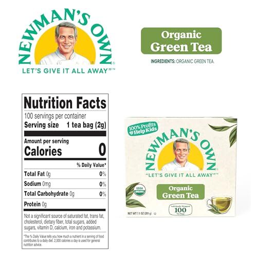 Newman's Own Organics Green Tea, 100 Individually Wrapped Tea  Assorted Sizes 