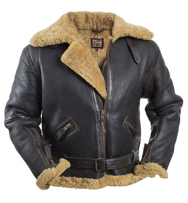 Men Black B3 RAF Bomber Jacket - Fur Shearling Real Leather Aviator Flight Style