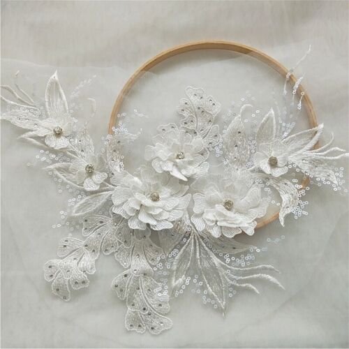 Embroidery Lace Applique 3D Sequin Patch DIY Wedding Dress Sewing Trimming Craft - Picture 14 of 22