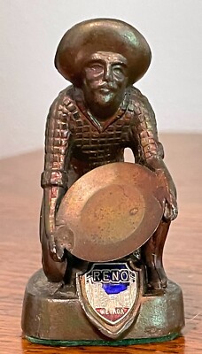 Vintage Reno Nevada Gold Miner Souvenir Figurine - Cast Metal Bronze Copper