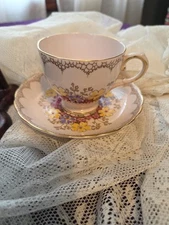 Vintage Tuscan Bone China Teacup And Saucer, Flower Garden