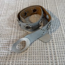 Chico's Women s Silver Leather Belt, S/M, Hammered Buckle, Western, Boho