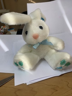 White Easter Bunny Plush Sherpa Stuffed Animal With Blue On Paws& Ears