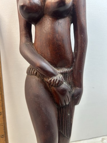 Vintage Hand Carved Hardwood African Female Tribal Figure Solid Wood 25” Tall - Picture 4 of 15