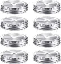 8 Pieces Metal Regular Mouth Mason Canning Jar Lids with Straw Hole Leak Proof R