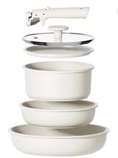 Carote Nonstick Detachable Pots and Pans Set, 6 Pieces Induction Cookware Set,