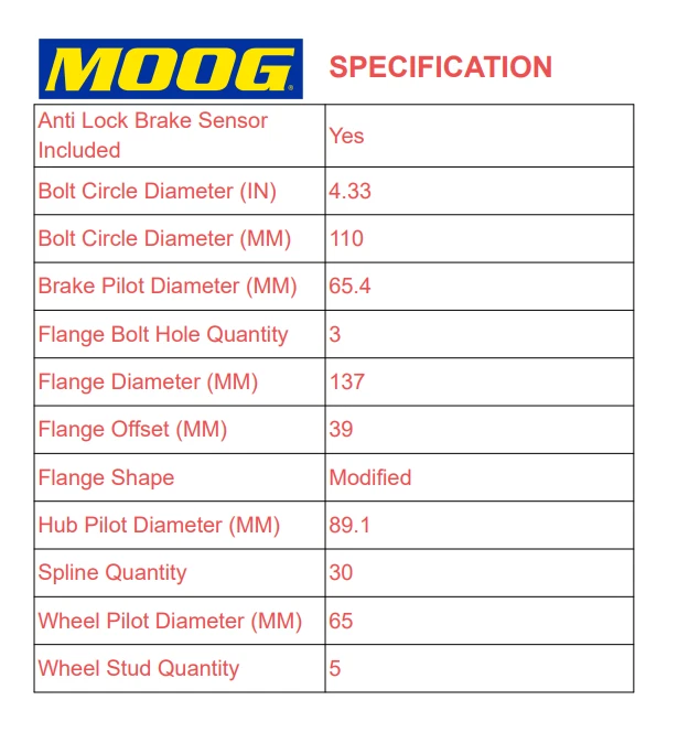 Подшипник ступицы переднего колеса Moog для Pontiac G6 Saturn Aura Chevy Malibu 2005 - 2010 годов выпуска - Изображение 3 из 4