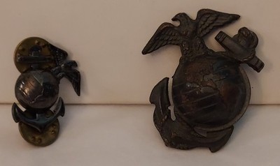 DEAL OF TWO (2) Marine Corps Cap & Service Uniform Badges - Eagle, Globe, Anchor