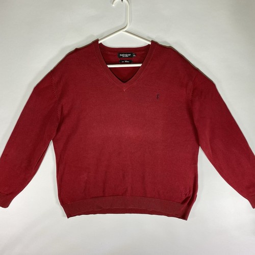 Yves Saint Laurent V-Neck Boxy Sweater Mens Large Red Knit Pullover Sweater YSL - Picture 12 of 14