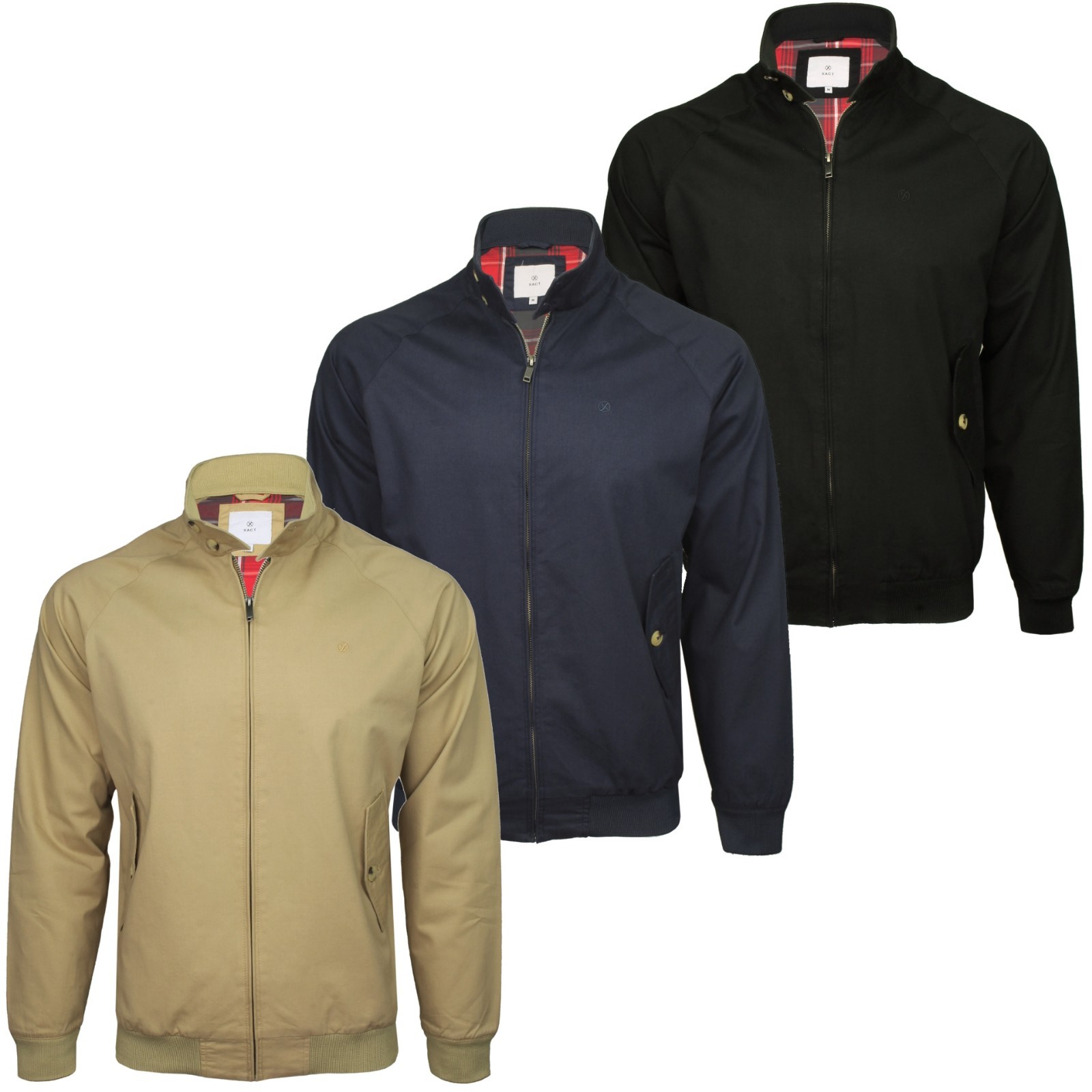 Chaqueta Bomber Xact Harrington Para Hombres Algodón Forro Tartán Mod Ajuste Regular