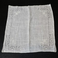 Vintage White Linen Handkerchief Embroidered Floral Cutwork Border