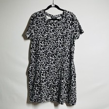 Ellen Tracy Womens Black Short Sleeve Leopard Cottagecore T-Shirt Dress Size L