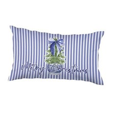 Blue Chinoiserie Christmas 12x20 Pillow Cover, Grandmillennial Stripes-1