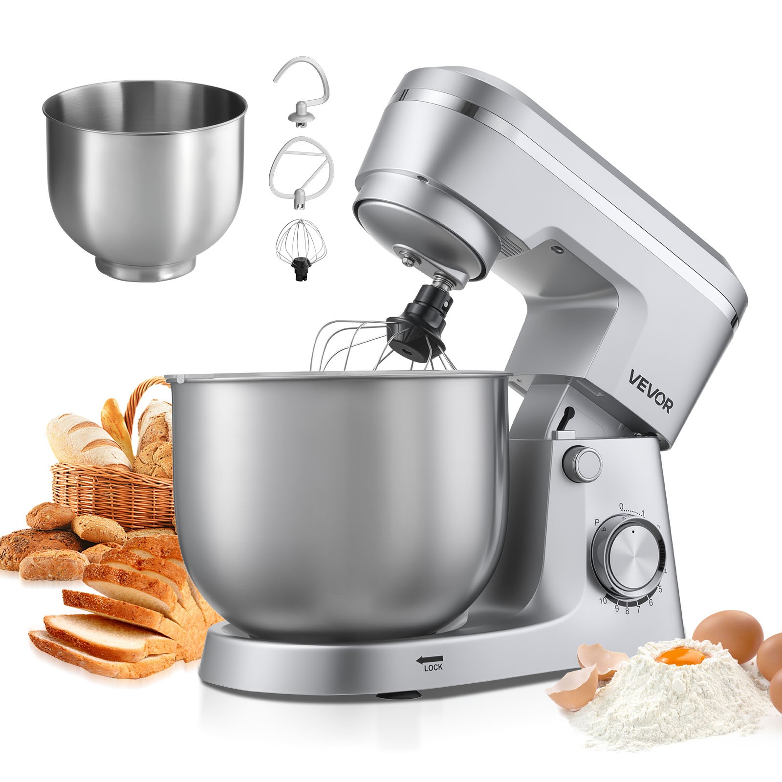 Mixeur à pâte VEVOR robot de cuisine pétrisseur 1500W double bol inox