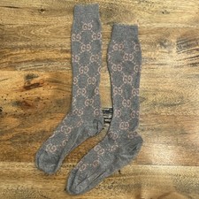 M $290 GUCCI donna grigio con logo ROSA GG Lame' cotone vitello CALZINI, leggi dettagli.