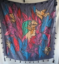 Large 40 Square Colorful Handpainted Silk Scarf Art To Wear