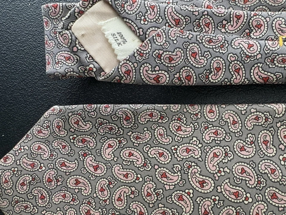 Corbata vintage para hombre Don Loper Beverly Hills rosa y rojo cachemir 100 % seda Foto 3 de 4