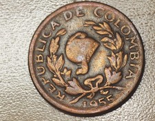 1955 B Colombia 5 Centavos Bent
