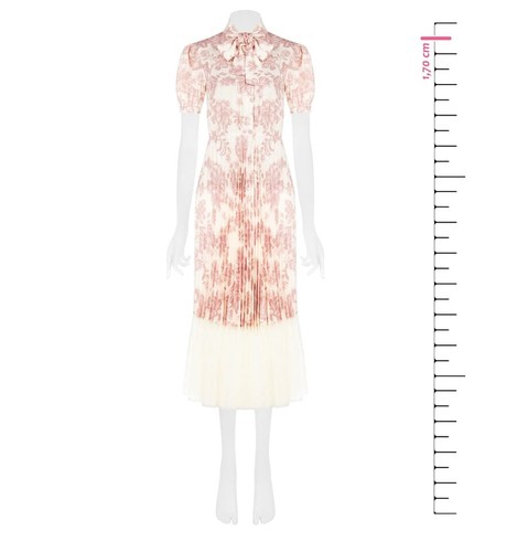 Abito Lungo Chemisier Plissé Con Pizzo E Cravattino Rinascimento Collezione Prim - Photo 4 sur 4
