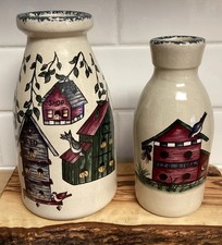 Vintage Home and Garden Party Bird House Vase Hand Made in USA 2 Pcs Set READ