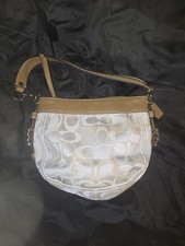 COACH Zoe Optic F14711 Tan Cream Signature Sateen Hobo Medium Shoulder Bag