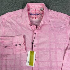 Robert Graham Shirt Mens L Geometric Floral Paisley Jacquard Linen Blend Sport