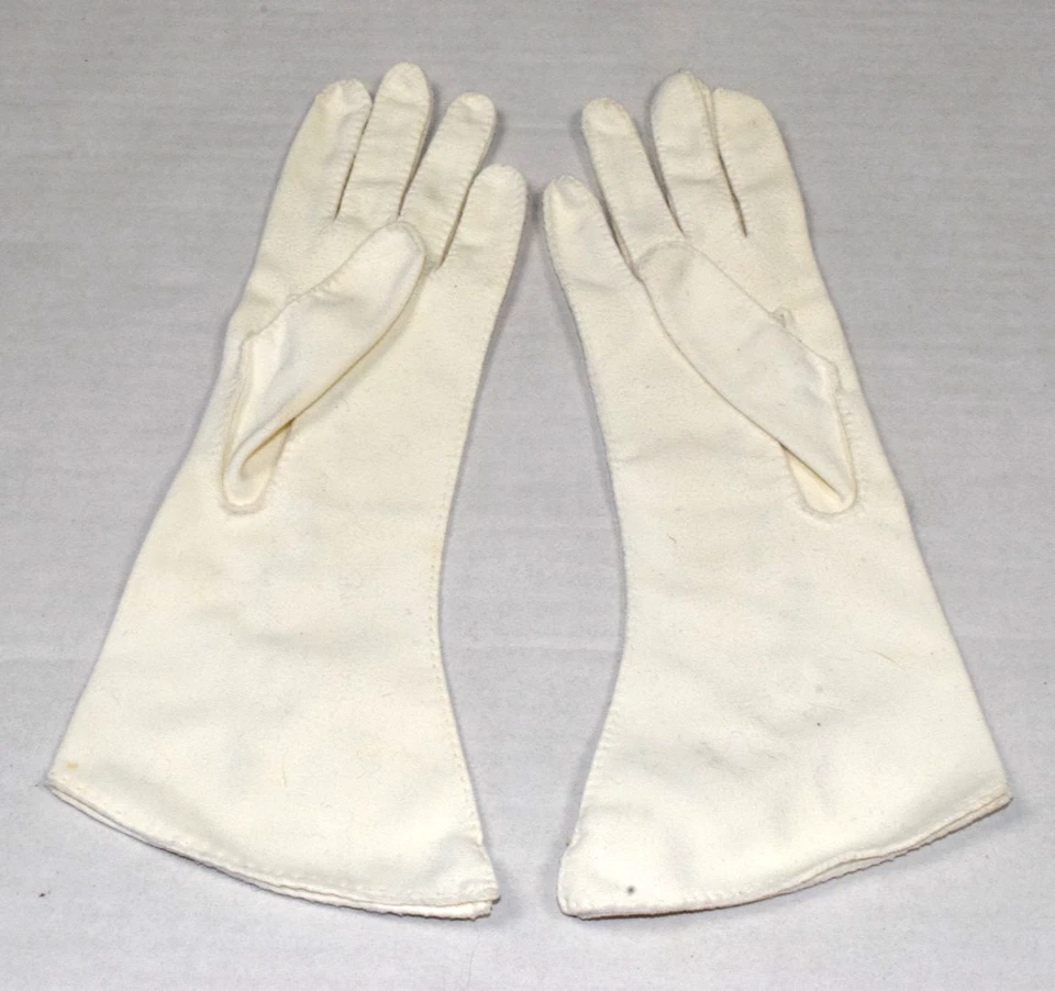 Guantes Vintage Talla S Años 50 Marfil Bordado Ondas Suave Suave Lujo Algodón Foto 3 de 4