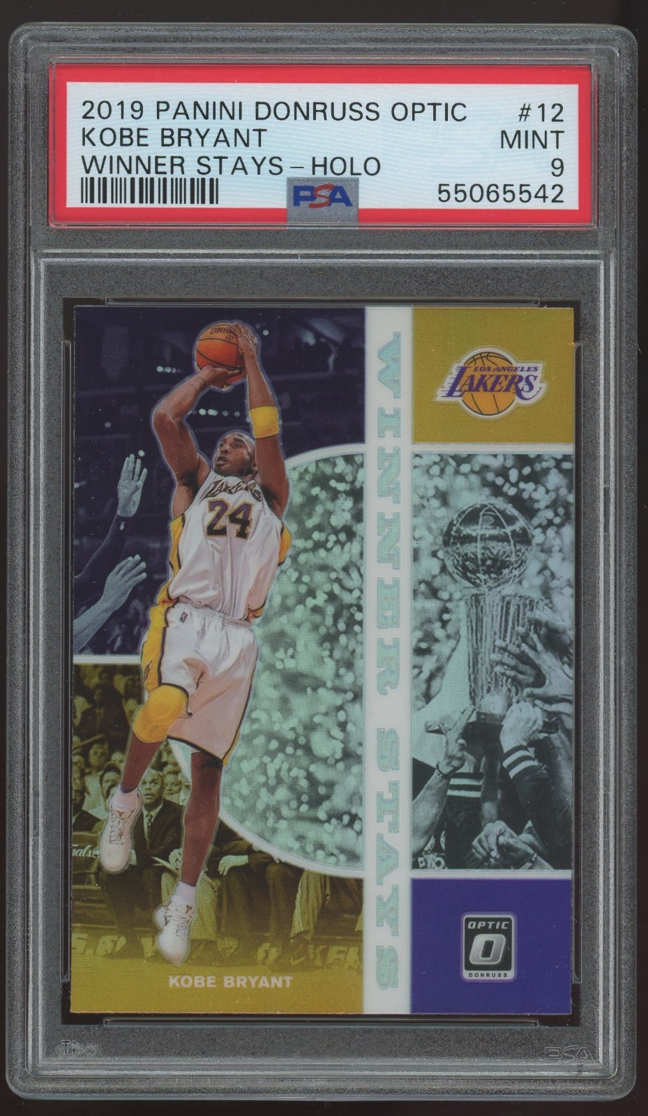 2019-20 PANINI OPTIC KOBE BRYANT WINNER STAYS HOLO #12 PSA 9 MINT view 1