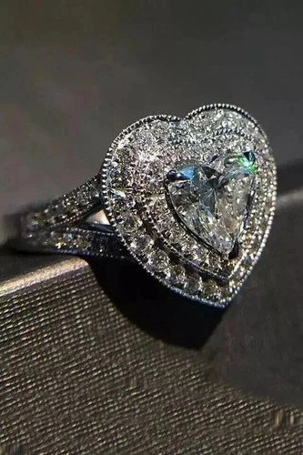 2Ct Heart Cut Lab Created Diamond Double Halo Wedding Ring 14K White Gold Plated