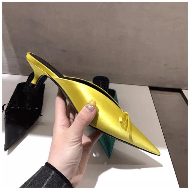 PANTOFOLA D’ORO Sandali slip on donna nodo a punta punta tacchi gattino pantofola raso pompa giornaliera