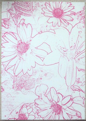 2 x DIN A4 rosa großes Blumenmuster auf weißem Trägerpapier NEU