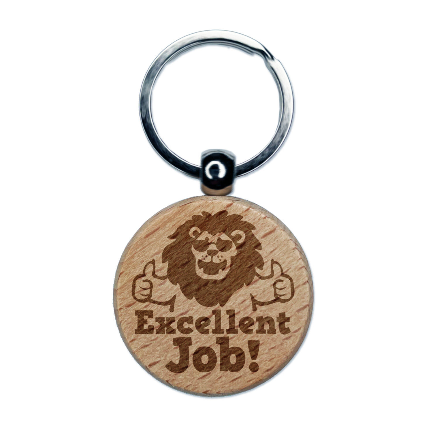 Lion Teacher Student Custom Engraved Wooden Round Keychain Charm