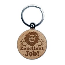 Excellent Job Lion Teacher Student Engraved Wood Round Keychain Tag Charm