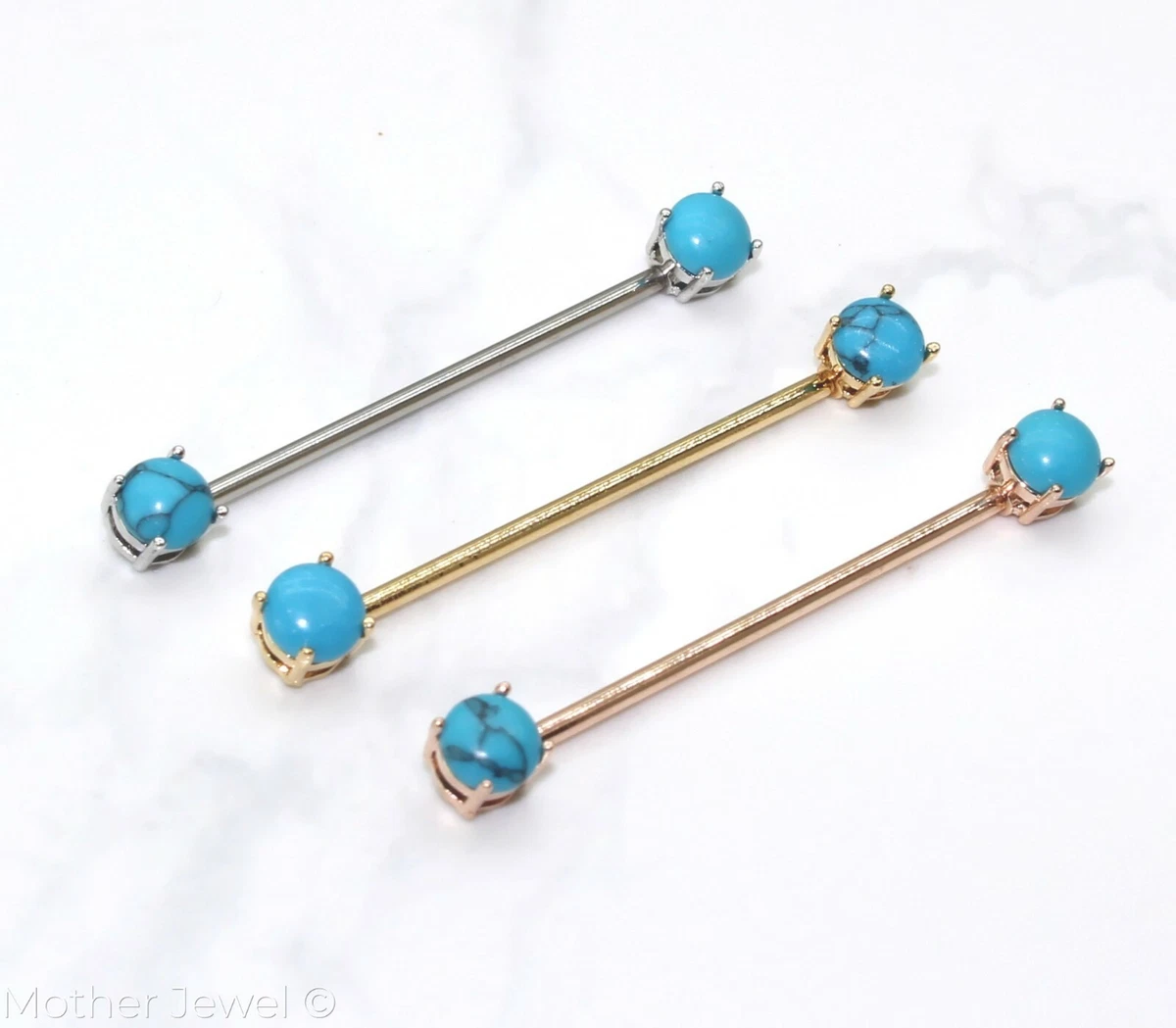DOUBLE TURQUOISE YELLOW ROSE GOLD SILVER INDUSTRIAL BARBELL