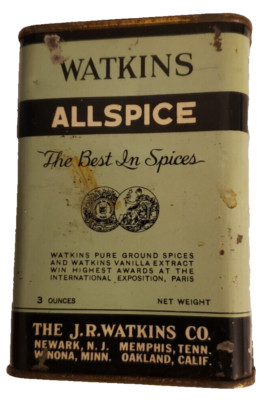 Vintage WATKINS 3 Oz Tin of Ground Allspice; Partially Full