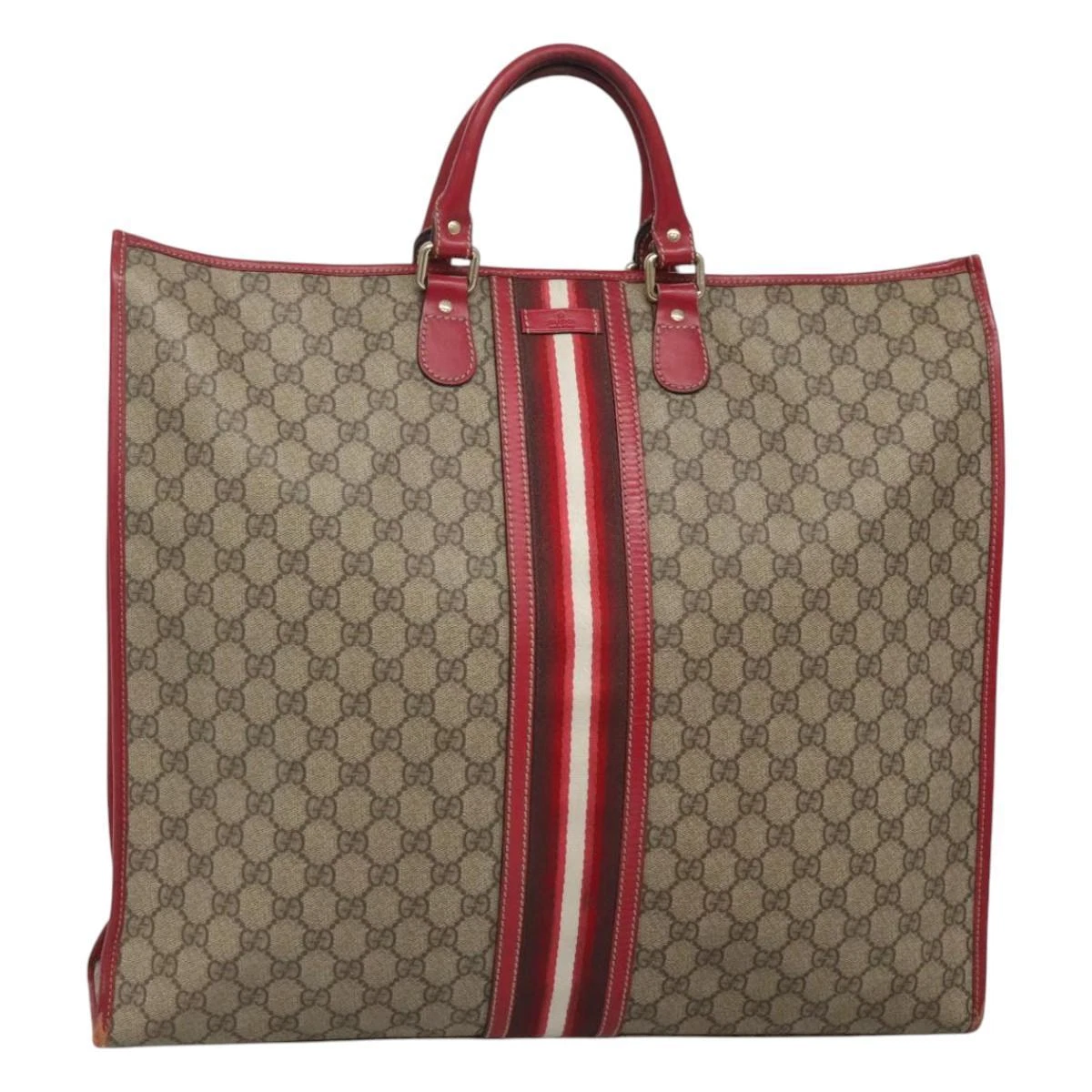 Sac à main GUCCI GG Supreme PVC beige rouge or 201445 authentique 116108