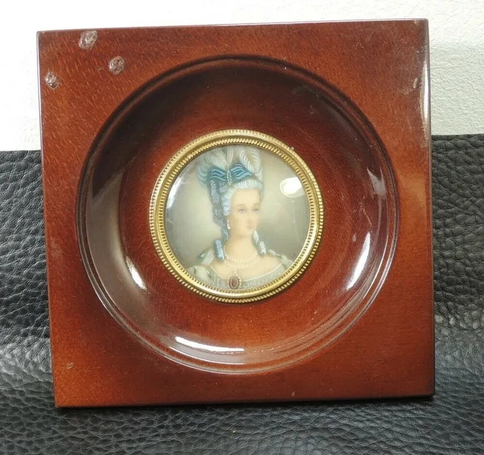 Biedermeier Art Nouveau Austrian Miniature Portrait Painting Frame noble lady - Image 2 of 4
