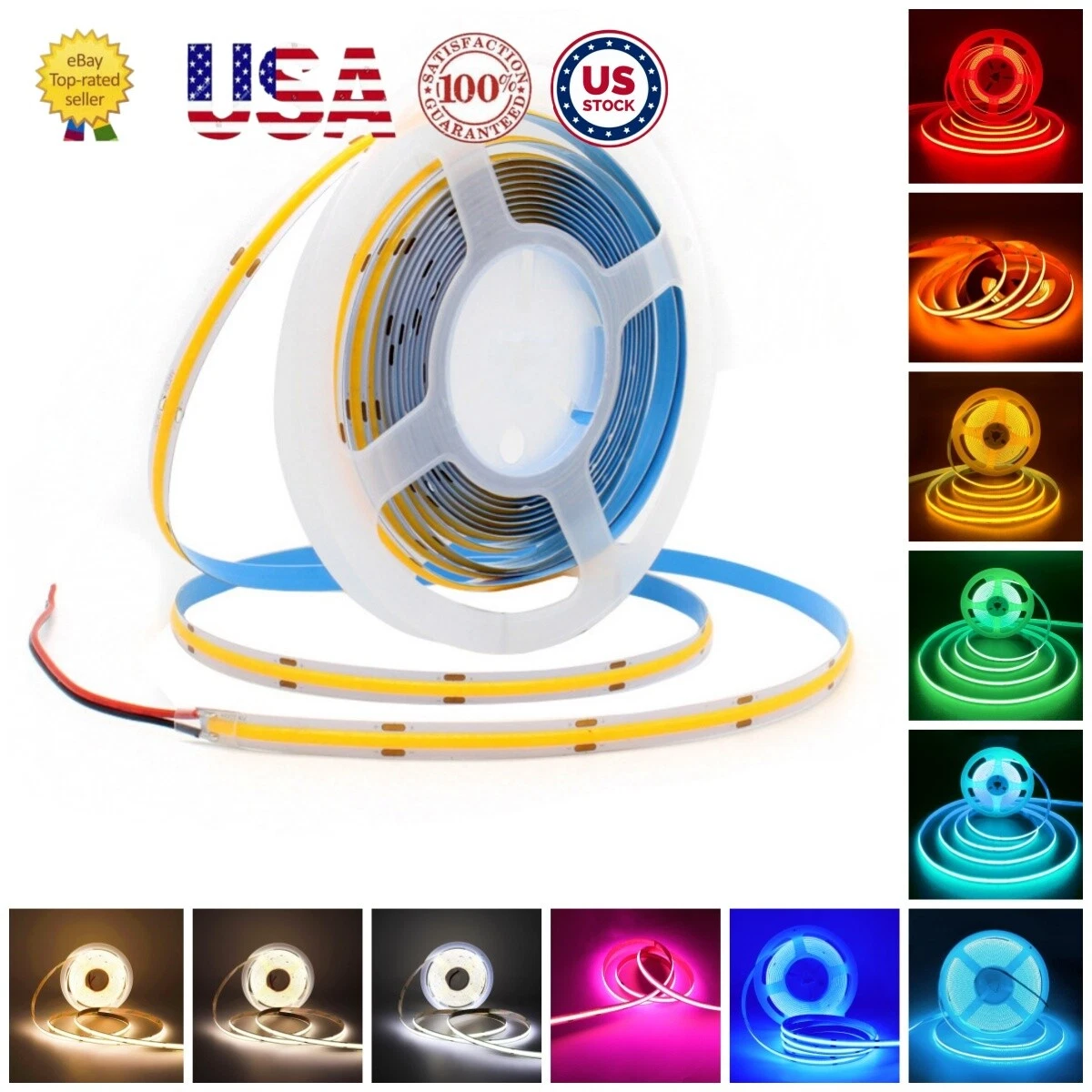 16.4ft / roll COB LED Strip DC 12V / 24V 384/528 LEDs/m Tape Lights Cabinet Gift