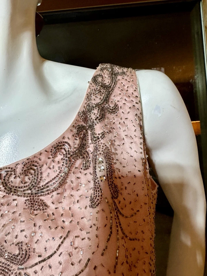 Vestido de fiesta vintage años 60 rosa con cuentas plateadas sin mangas cambio mod! Foto 4 de 4