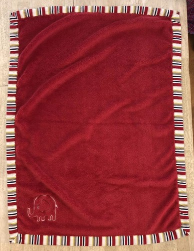 Trend Lab Baby Blanket Red Plush Grey Elephant Yellow Navy Stripe Lovey - Picture 2 of 4