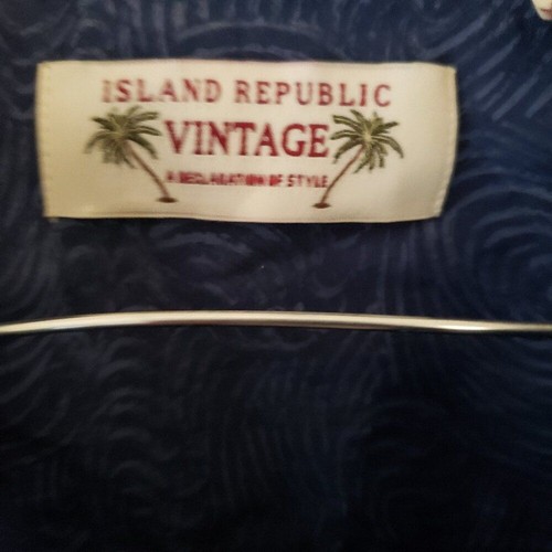 Island Republic Vintage Men's Dark Blue Print Short Sleeve Button Down Shirt - Picture 4 of 4