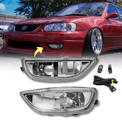 Clear Lens Fog Lights Assembly For Toyota Corolla 2001-2002 - Driver & Passenger Side With Bulbs