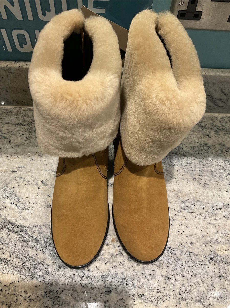 Hotter Truro Tan suede calf boots sheepskin trimed size 4.5