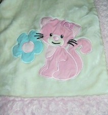 Little Miracles Pink Cream Aqua Kitty Cat Plush Security Blanket Lovey